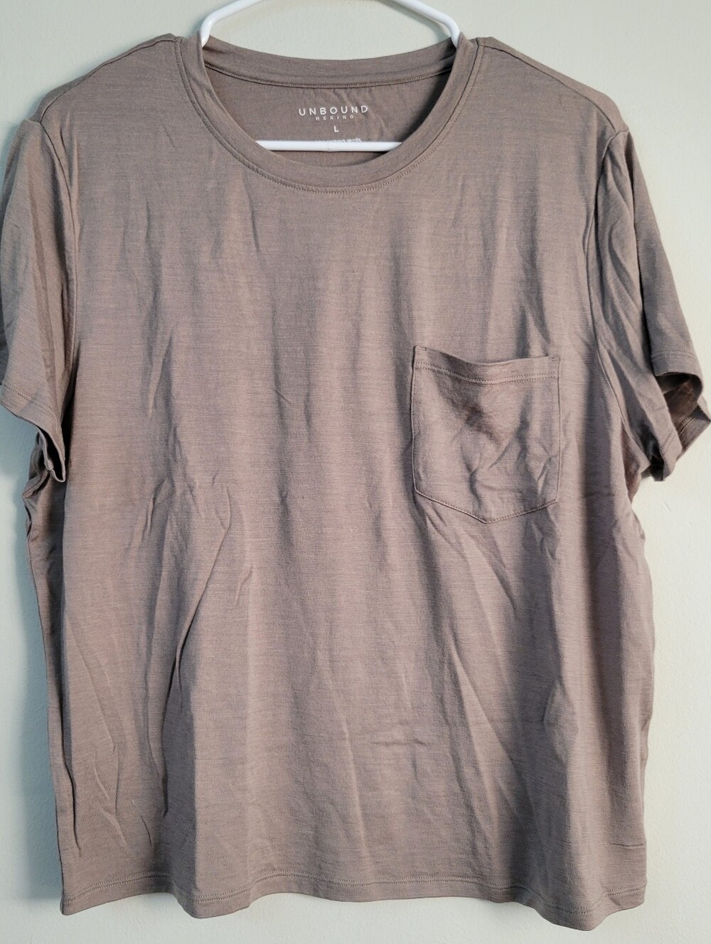 Unbound Merino Wool Boxy Pocket T Shirt Women Size L Outdoor Hiking Casual Layer